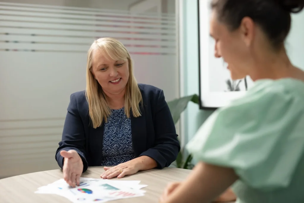 Expert bookkeeper talking with a client